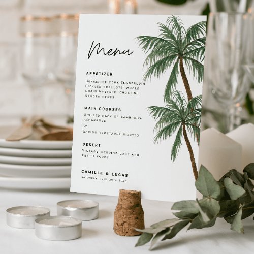 Minimalist Palm trees wedding menu  Invitation