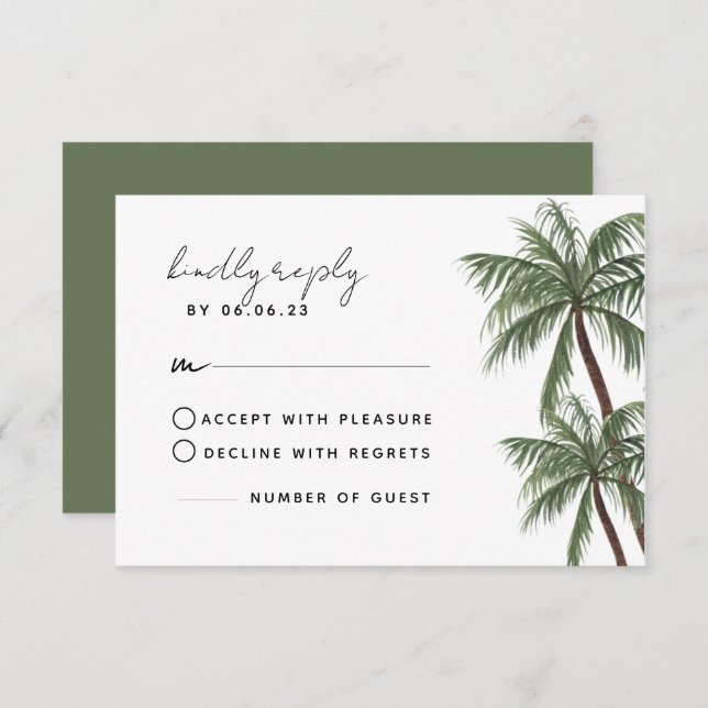 Minimalist Palm Trees Wedding RSVP Card (Front/Back)