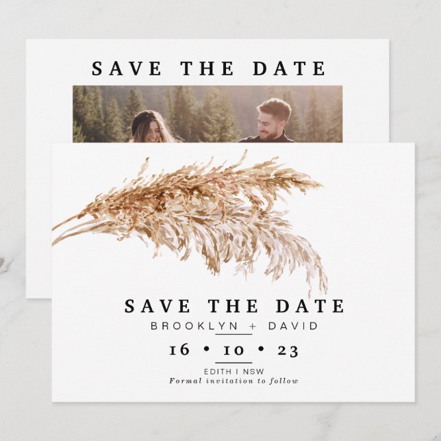 Minimalist Pampas Grass Wedding Save The Date Card (Front/Back)