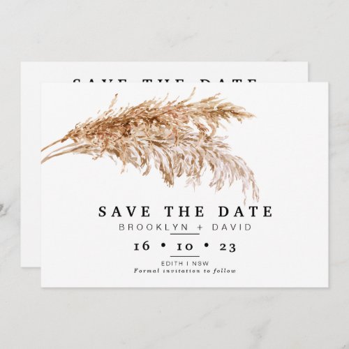 Minimalist Pampas Grass Wedding Save The Date Card