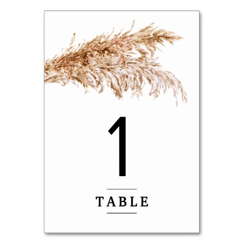 Minimalist Pampas Grass Wedding Table Number Card