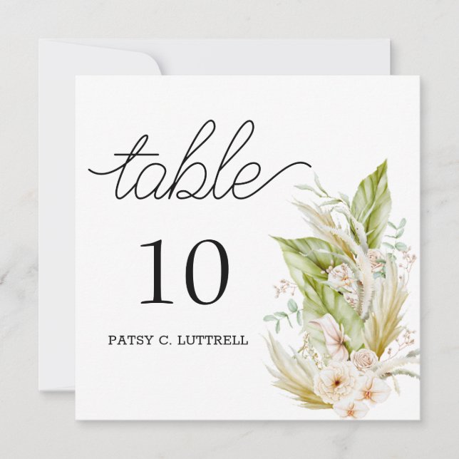 Minimalist Pampas Wedding Table Number Template (Front)