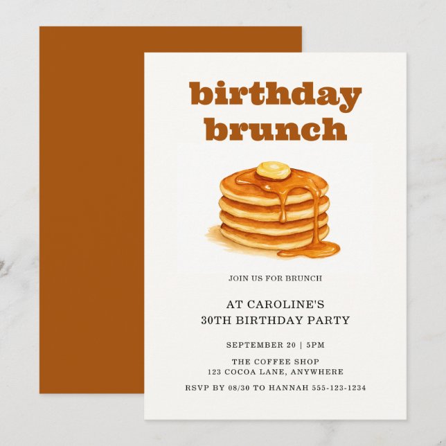 Minimalist Pancakes 30th Adult Birthday Brunch Invitation (Front/Back)