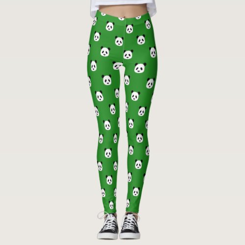 Minimalist Panda Pattern _ Forest Green Leggings