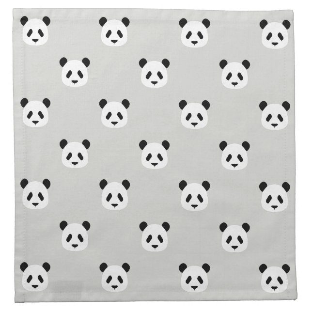 Minimalist Panda Pattern - Light Gray Cloth Napkin (Front)