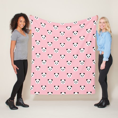 Minimalist Panda Pattern _ Pink Fleece Blanket