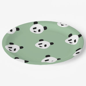Minimalist Panda Pattern - Sage Green Paper Plates