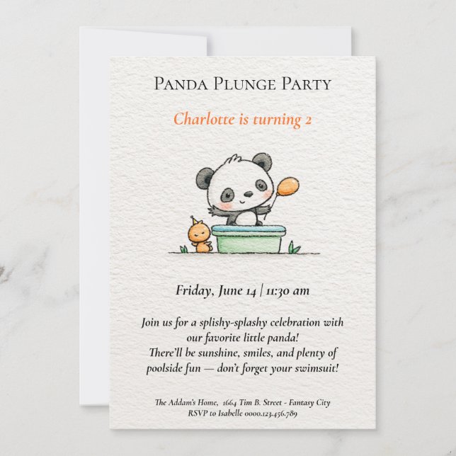 Minimalist Panda Pool Party Invitation (Front)