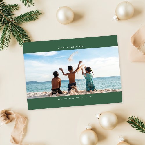 Minimalist Panoramic Dark Green Holiday Photo Card