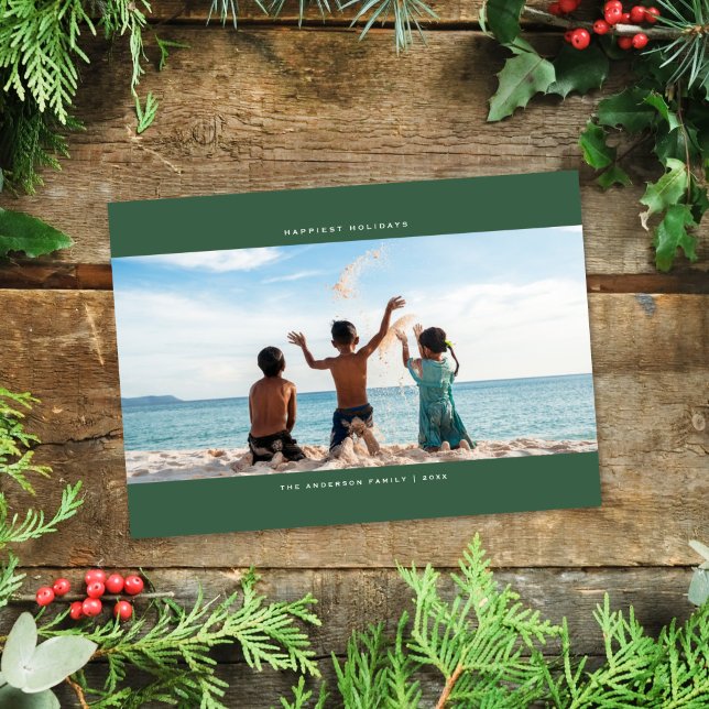 Minimalist Panoramic Dark Green Holiday Photo Card (Creator Uploaded)