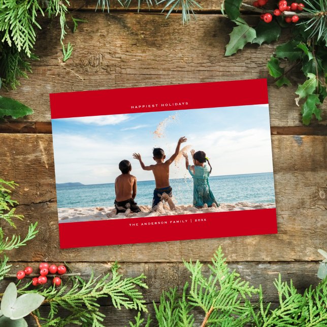 Minimalist Panoramic Red Holiday Photo Card (Creator Uploaded)