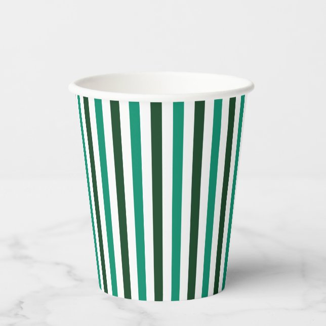 Minimalist Paper Gobelet Green White Stripes Cups (Front)