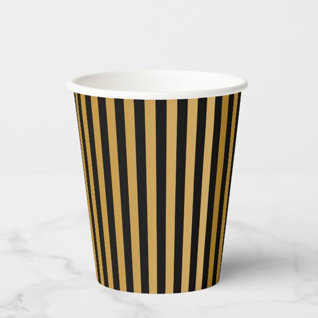 Minimalist Paper Goblet Black Gold Stripes Cups (Front)