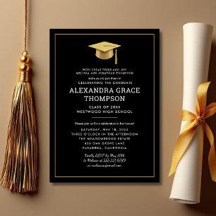 Minimalist Parents Names Black Gold Graduation Invitation
