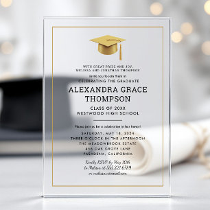 Minimalist Parents Names White Gold Graduation Acrylic Invitations