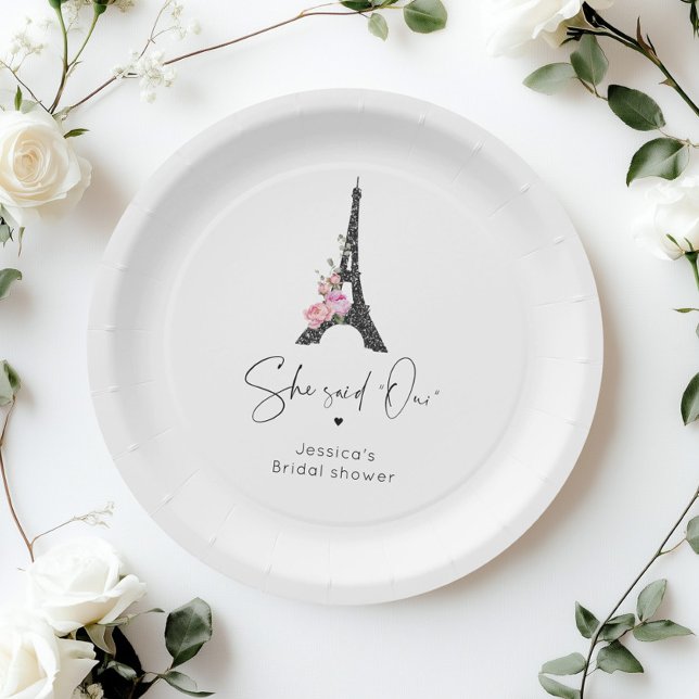 Minimalist Paris eiffel tower bridal welcome Paper Plates (Creator Uploaded)