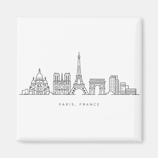 Minimalist Paris France Skyline Line Art Magnet (Front)