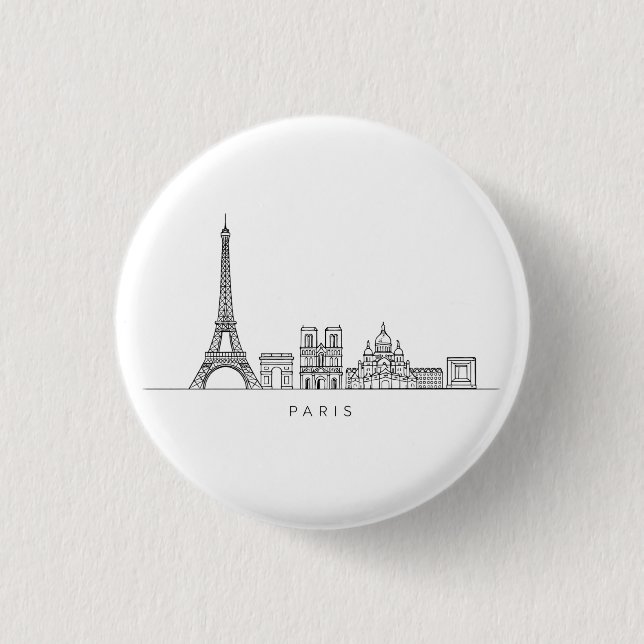 Minimalist Paris Skyline Line Art Button (Front)