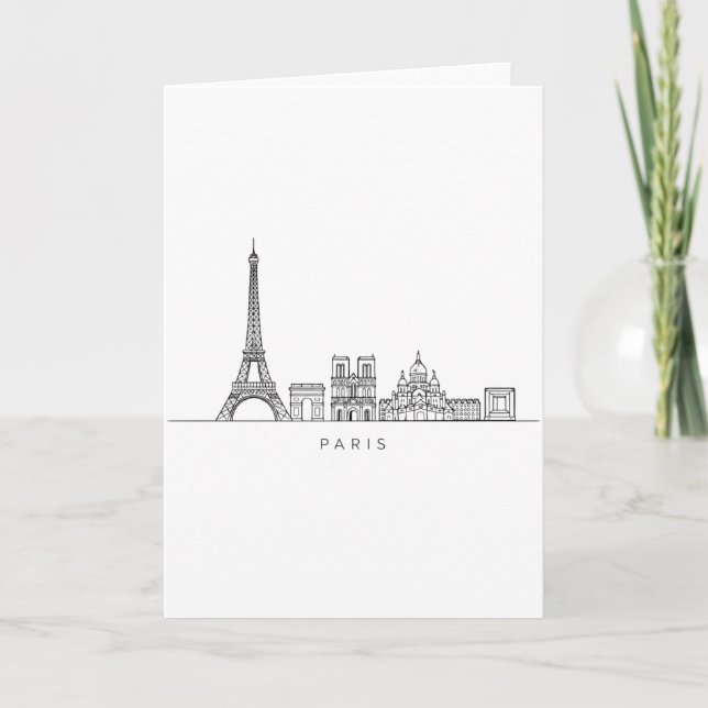 Minimalist Paris Skyline Line Art Card (Front)