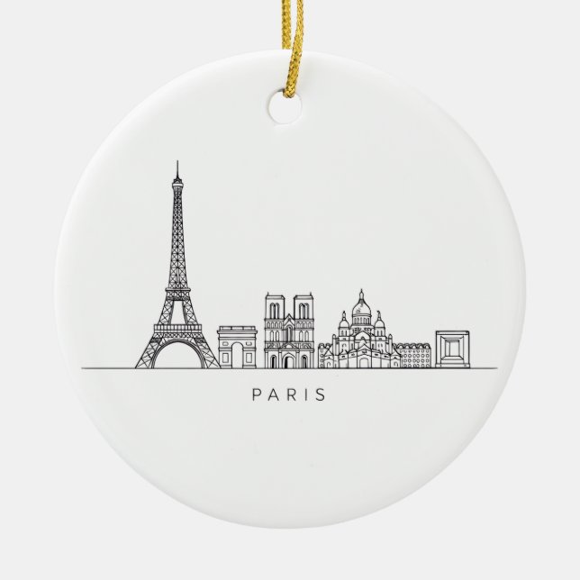 Minimalist Paris Skyline Line Art Ceramic Ornament (Front)