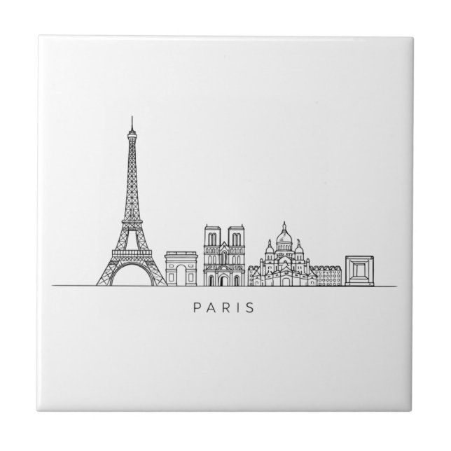 Minimalist Paris Skyline Line Art Ceramic Tile (Front)