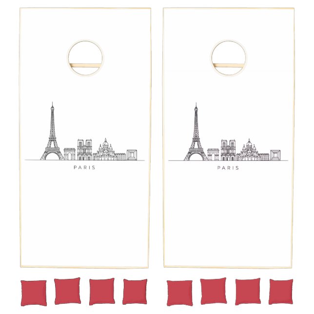 Minimalist Paris Skyline Line Art Cornhole Set (Set)