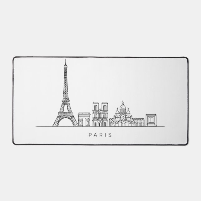 Minimalist Paris Skyline Line Art Desk Mat (Front)
