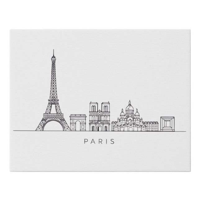 Minimalist Paris Skyline Line Art Faux Canvas Print (Front)
