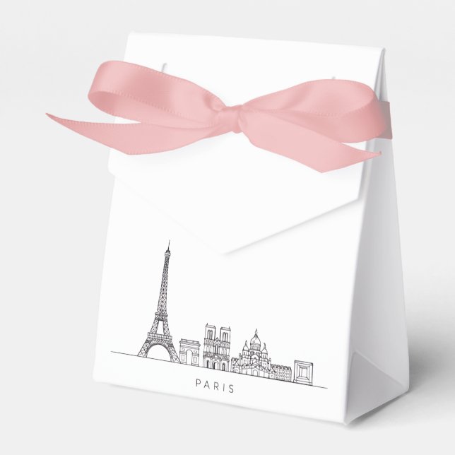 Minimalist Paris Skyline Line Art Favor Boxes (Front Side)