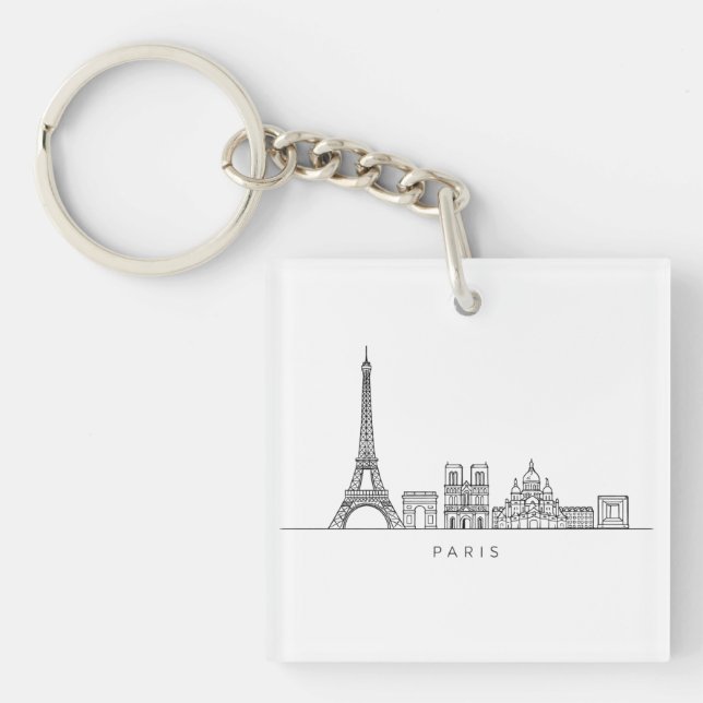 Minimalist Paris Skyline Line Art Keychain (Front)