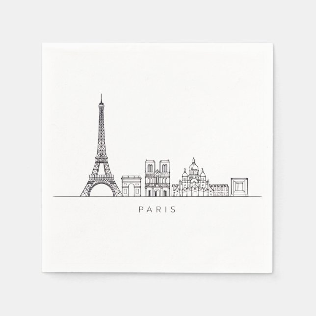 Minimalist Paris Skyline Line Art Napkins (Front)
