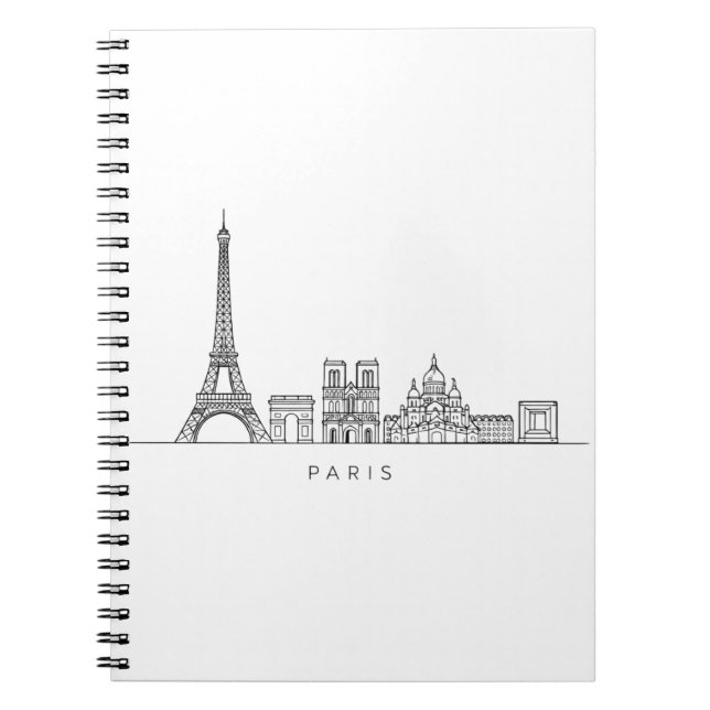 Minimalist Paris Skyline Line Art Notebook (Front)