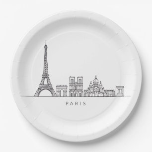 Minimalist Paris Skyline Line Art Paper Plates