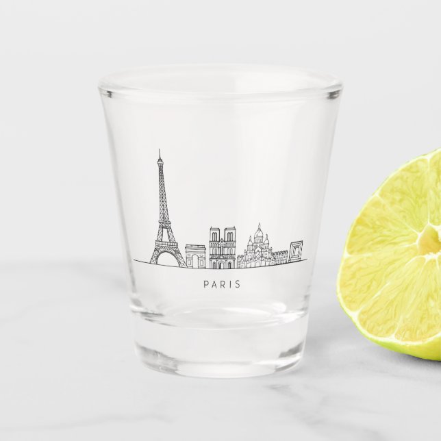 Minimalist Paris Skyline Line Art Shot Glass (Front)
