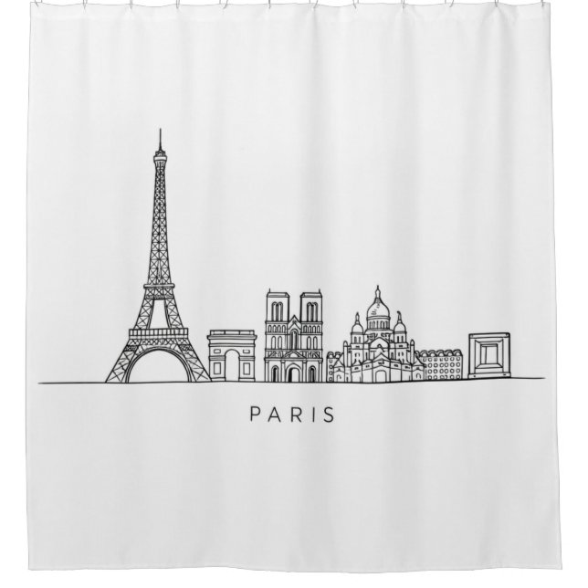 Minimalist Paris Skyline Line Art Shower Curtain (Front)