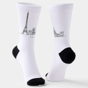 Minimalist Paris Skyline Line Art Socks