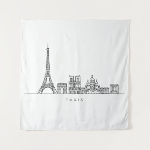 Minimalist Paris Skyline Line Art Tapestry