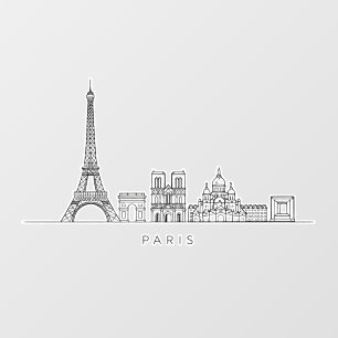 Minimalist Paris Skyline Line Art Wall Decal