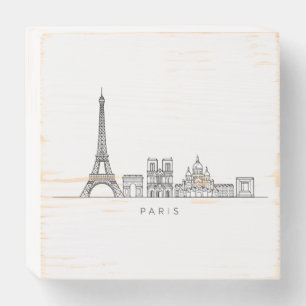 Minimalist Paris Skyline Line Art Wooden Box Sign
