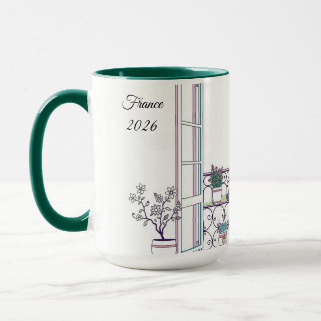 Minimalist Paris Window View Personalized Coffee Mug (Left)