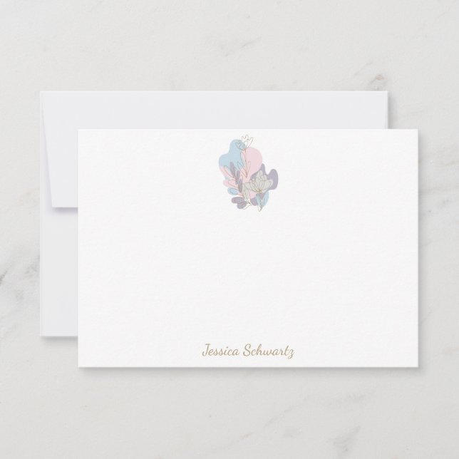 Minimalist Pastel Abstract Floral Art Personalized Note Card (Front)