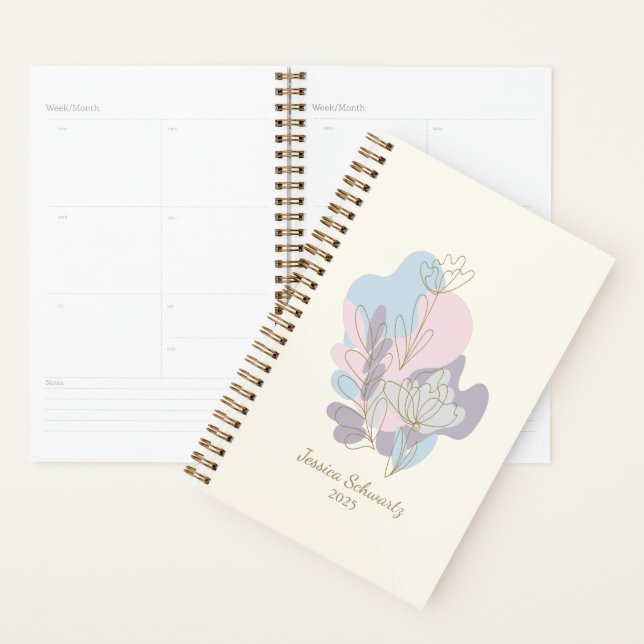 Minimalist Pastel Abstract Floral Art Personalized Planner (Display)