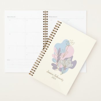 Minimalist Pastel Abstract Floral Art Personalized Planner by LEAFandLAKE at Zazzle