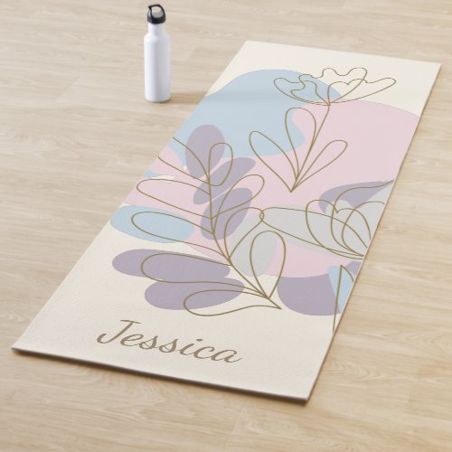 Minimalist Pastel Abstract Floral Art Personalized Yoga Mat
