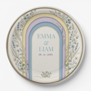 Minimalist Pastel Arch Frame Botanical Wedding Paper Plates