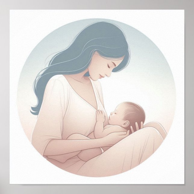 Minimalist Pastel Art of Mom with Baby Poster (Front)