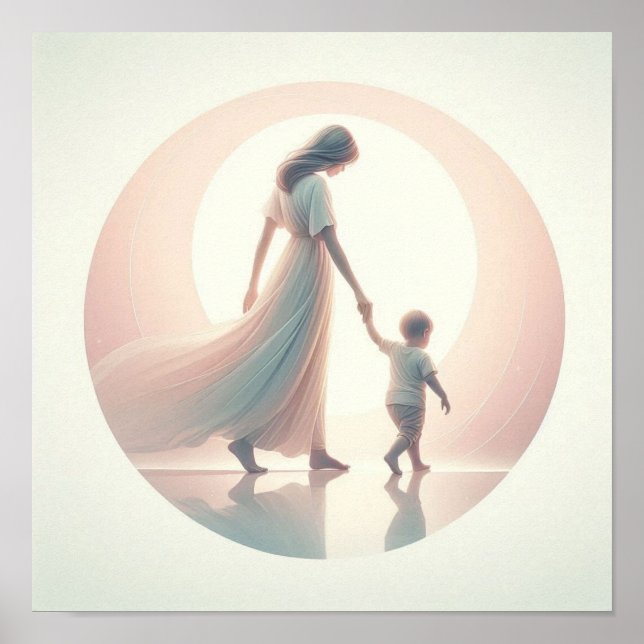 Minimalist Pastel Art of Mom with Baby Poster (Front)