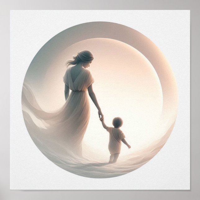 Minimalist Pastel Art of Mom with Baby Poster (Front)