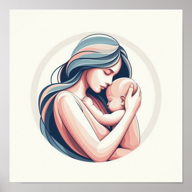 Minimalist Pastel Art of Mom with Baby Poster (Front)