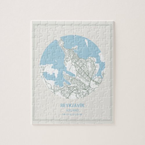 Minimalist Pastel Blue Map Art Reykjavik Iceland Jigsaw Puzzle